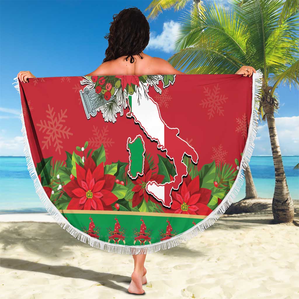 Italy Christmas Beach Blanket Italian Map Poinsettia - Wonder Print Shop