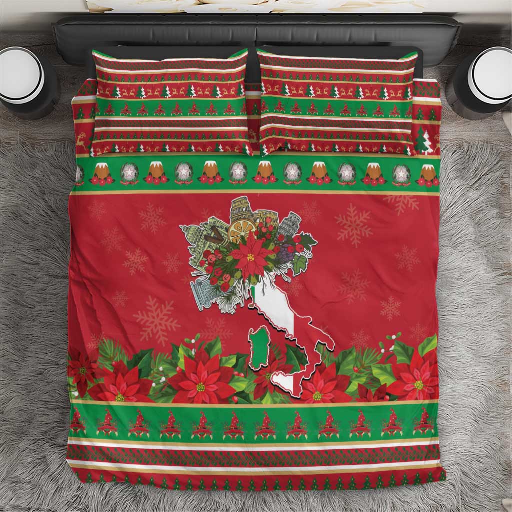 Italy Christmas Bedding Set Italian Map Poinsettia - Wonder Print Shop