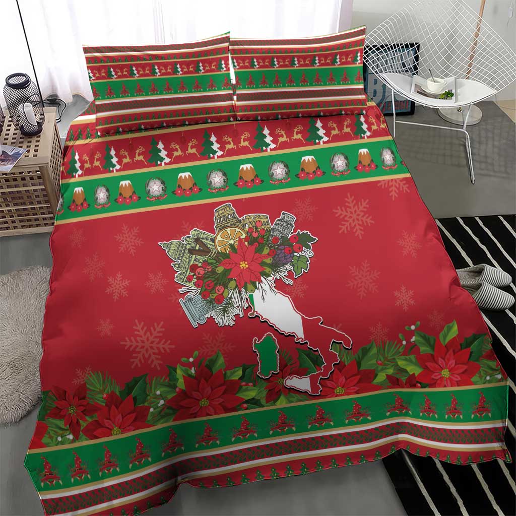 Italy Christmas Bedding Set Italian Map Poinsettia - Wonder Print Shop