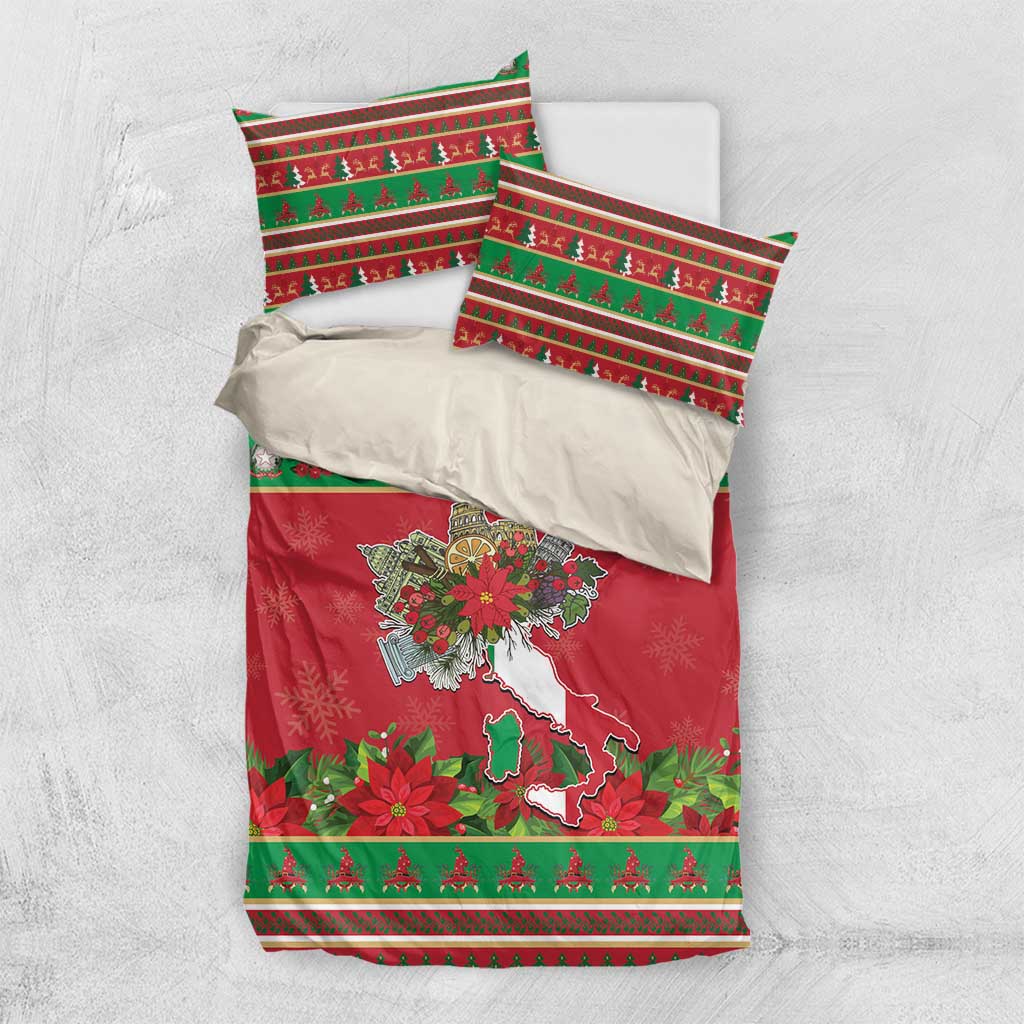 Italy Christmas Bedding Set Italian Map Poinsettia - Wonder Print Shop