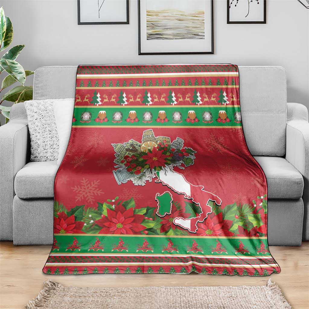 Italy Christmas Blanket Italian Map Poinsettia - Wonder Print Shop