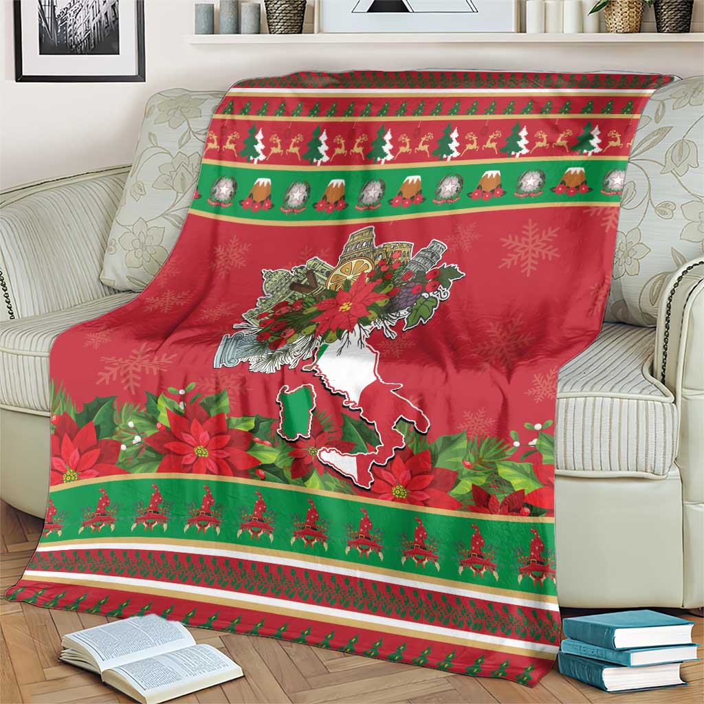 Italy Christmas Blanket Italian Map Poinsettia - Wonder Print Shop