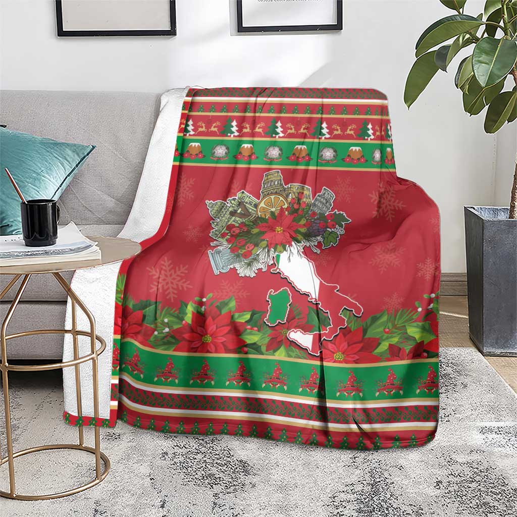 Italy Christmas Blanket Italian Map Poinsettia - Wonder Print Shop