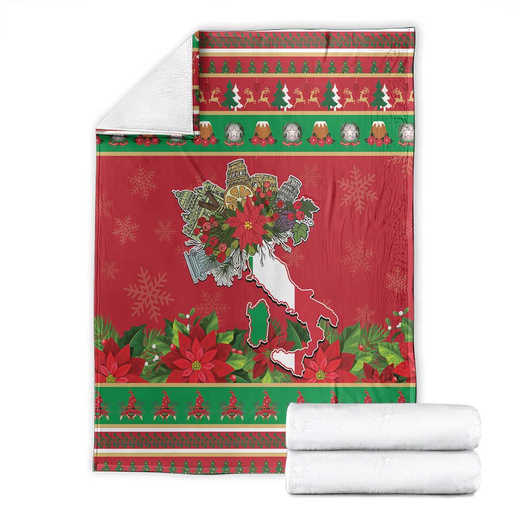 Italy Christmas Blanket Italian Map Poinsettia - Wonder Print Shop