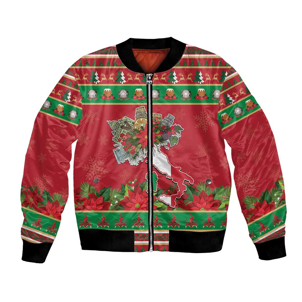 Italy Christmas Bomber Jacket Italian Map Poinsettia - Wonder Print Shop