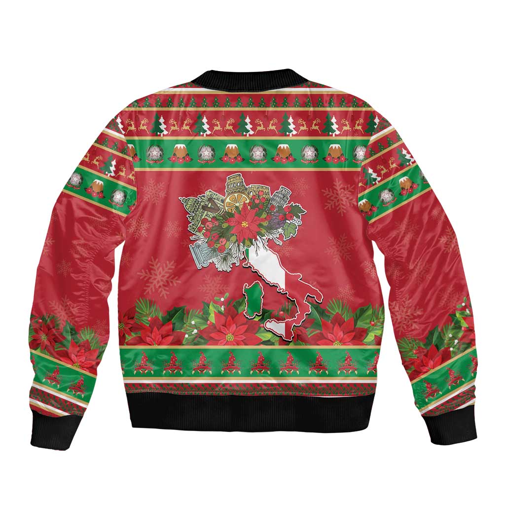 Italy Christmas Bomber Jacket Italian Map Poinsettia - Wonder Print Shop
