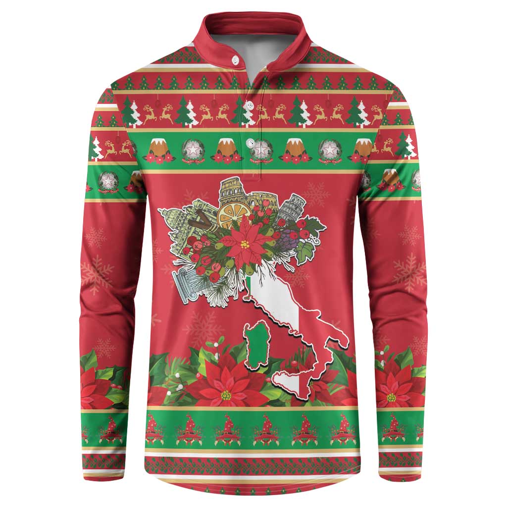 Italy Christmas Button Sweatshirt Italian Map Poinsettia - Wonder Print Shop