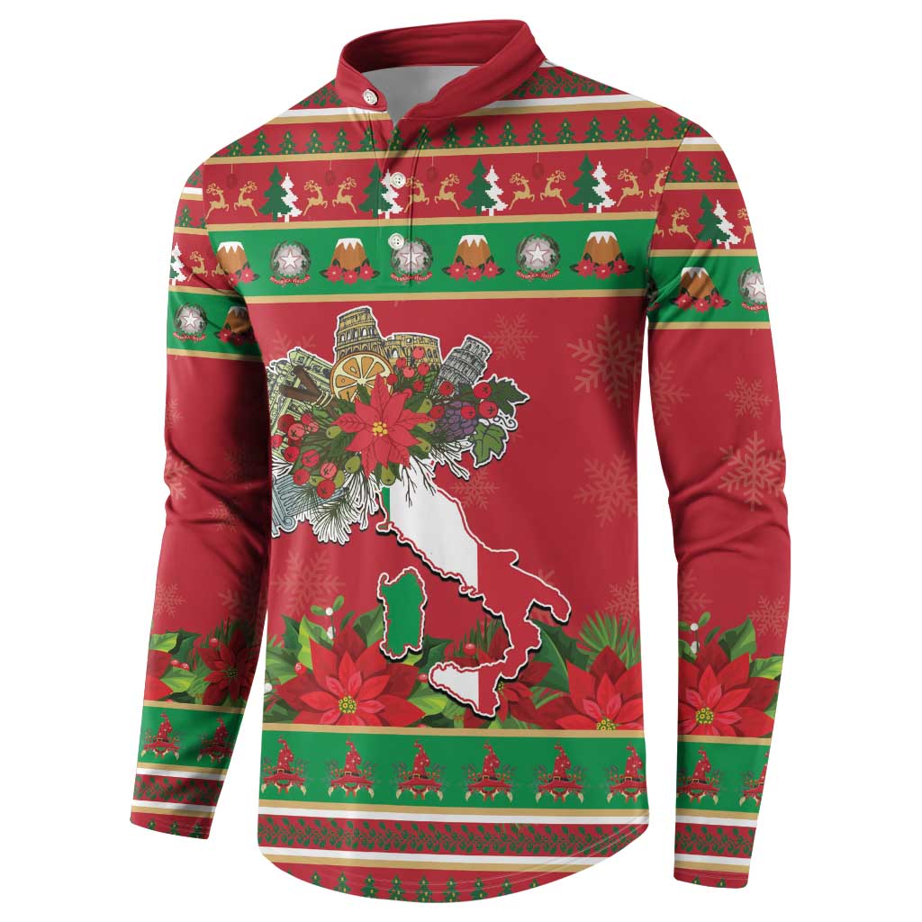 Italy Christmas Button Sweatshirt Italian Map Poinsettia - Wonder Print Shop