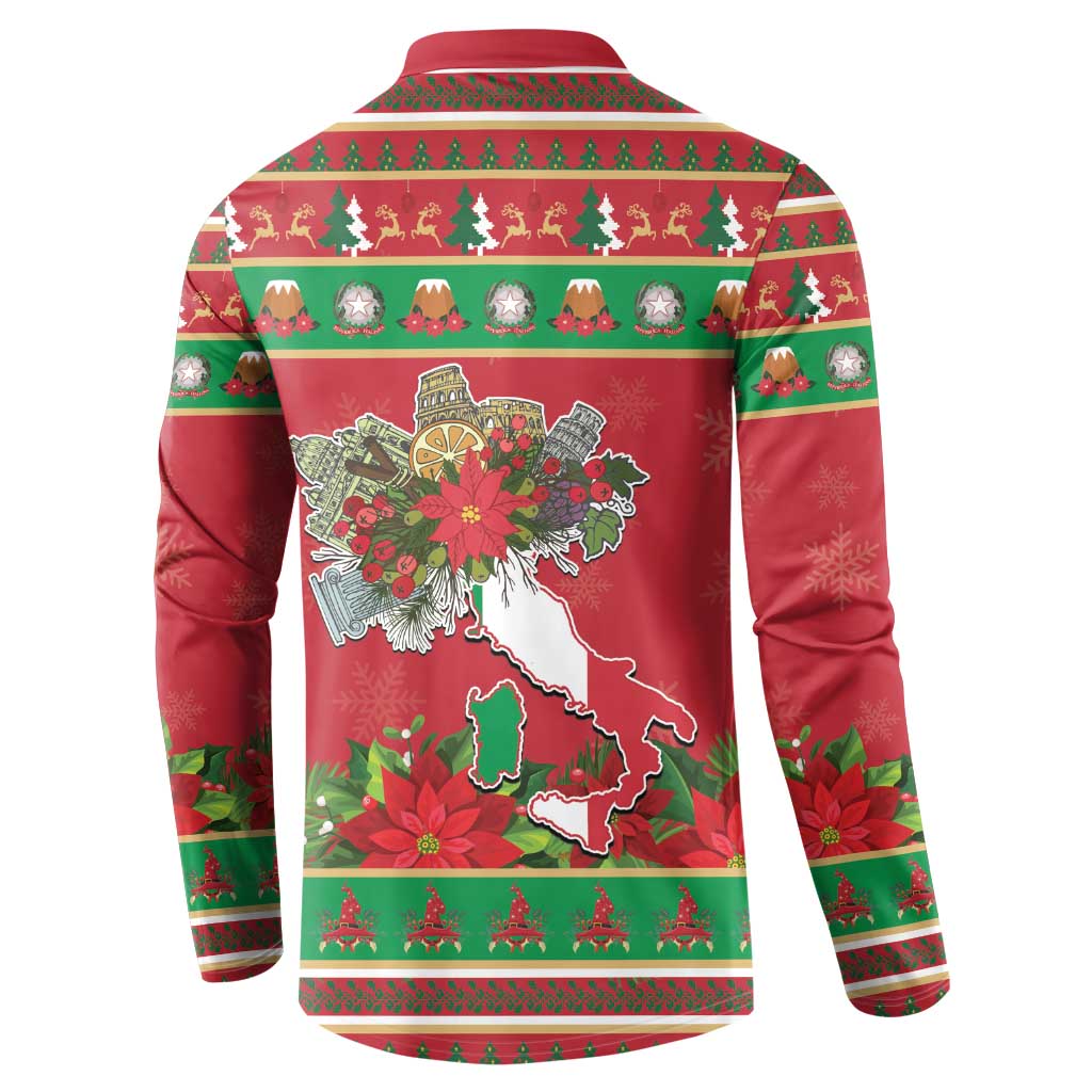 Italy Christmas Button Sweatshirt Italian Map Poinsettia - Wonder Print Shop