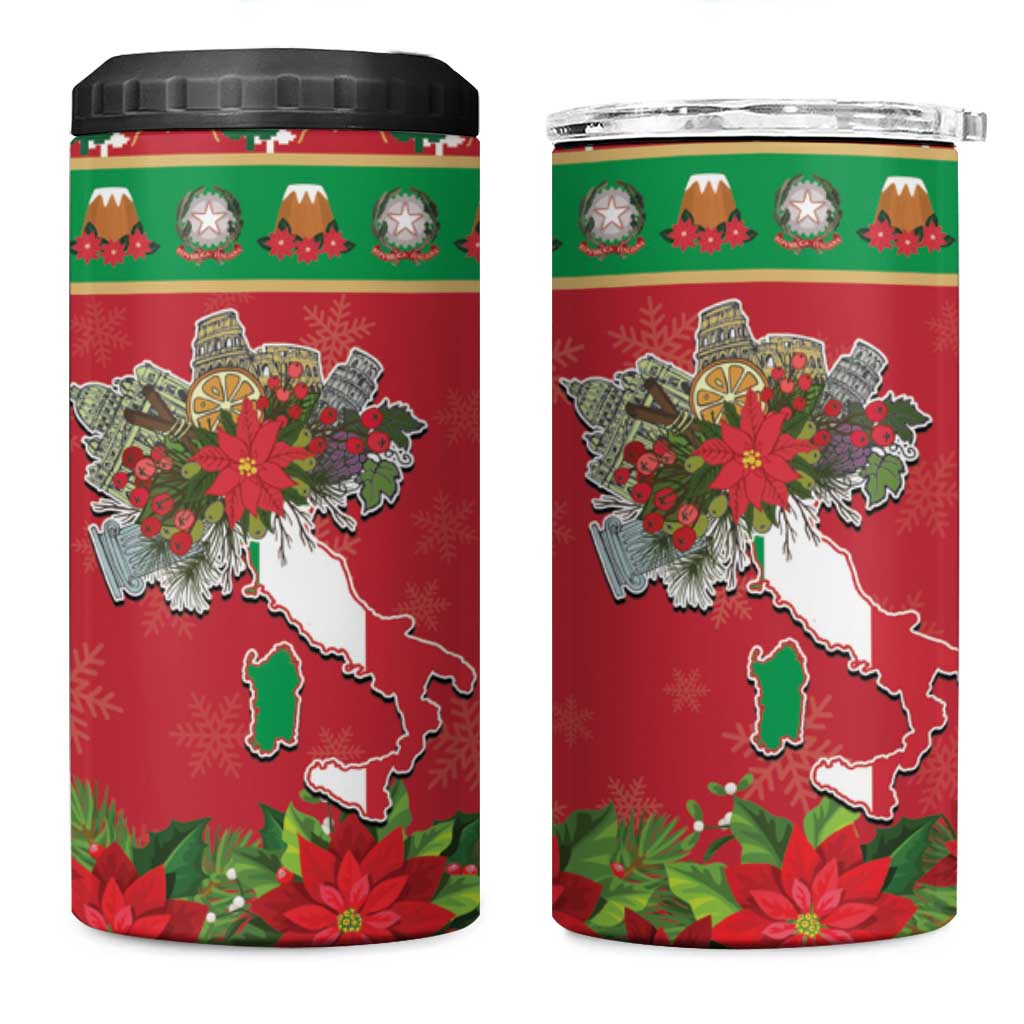 Italy Christmas 4 in 1 Can Cooler Tumbler Italian Map Poinsettia - Wonder Print Shop