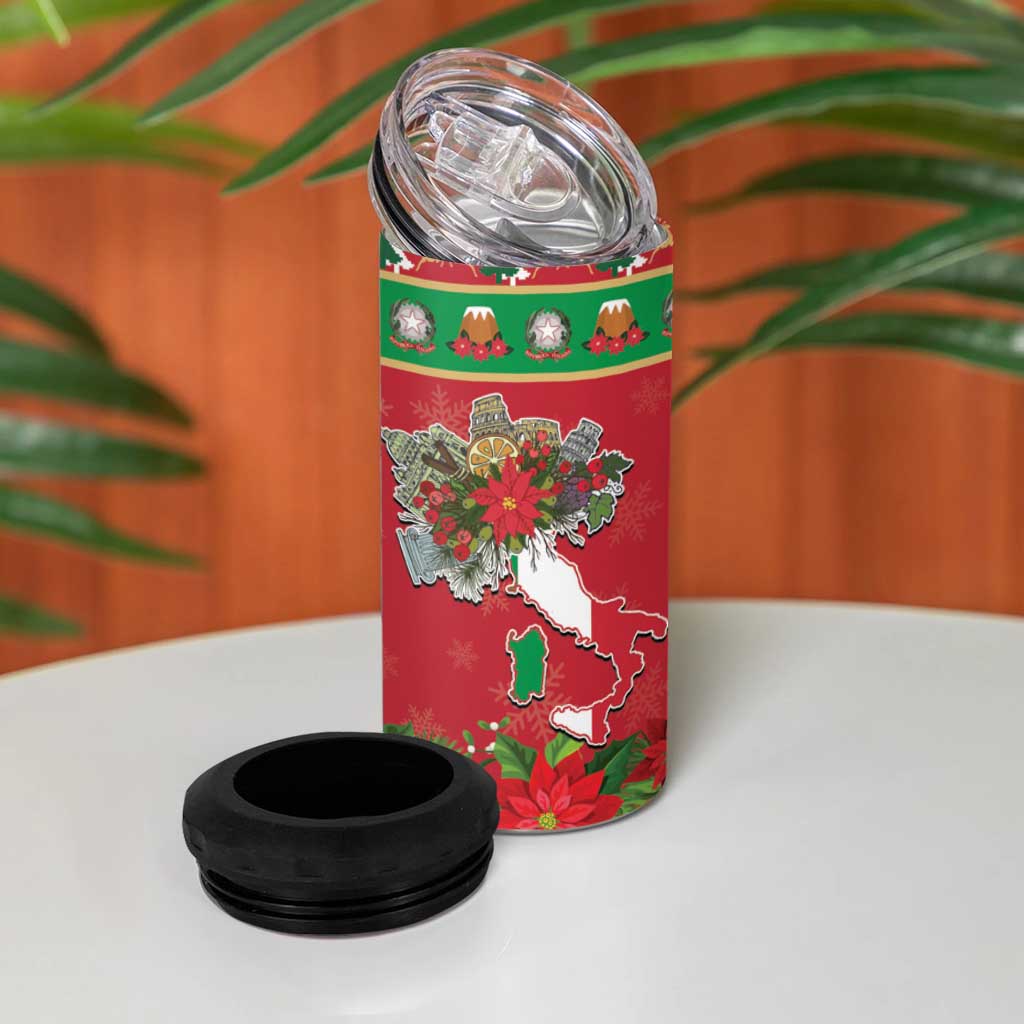 Italy Christmas 4 in 1 Can Cooler Tumbler Italian Map Poinsettia - Wonder Print Shop