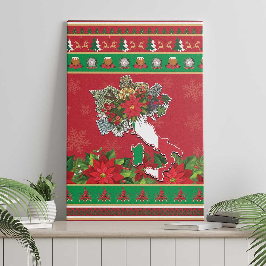 Italy Christmas Canvas Wall Art Italian Map Poinsettia - Wonder Print Shop