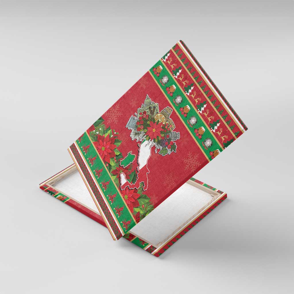 Italy Christmas Canvas Wall Art Italian Map Poinsettia - Wonder Print Shop