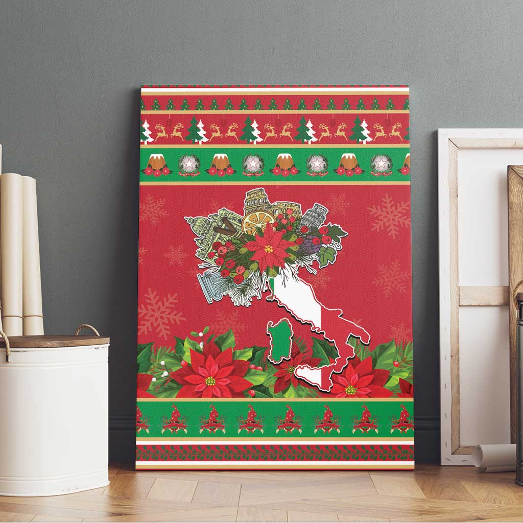 Italy Christmas Canvas Wall Art Italian Map Poinsettia - Wonder Print Shop