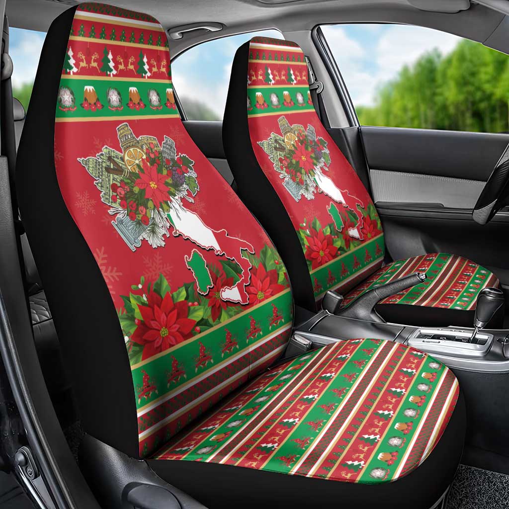 Italy Christmas Car Seat Cover Italian Map Poinsettia - Wonder Print Shop