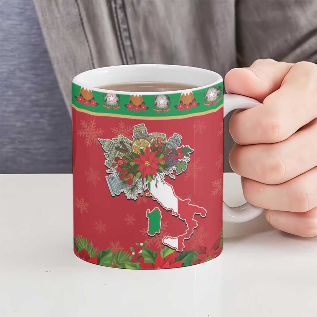 Italy Christmas Ceramic Mug Italian Map Poinsettia - Wonder Print Shop