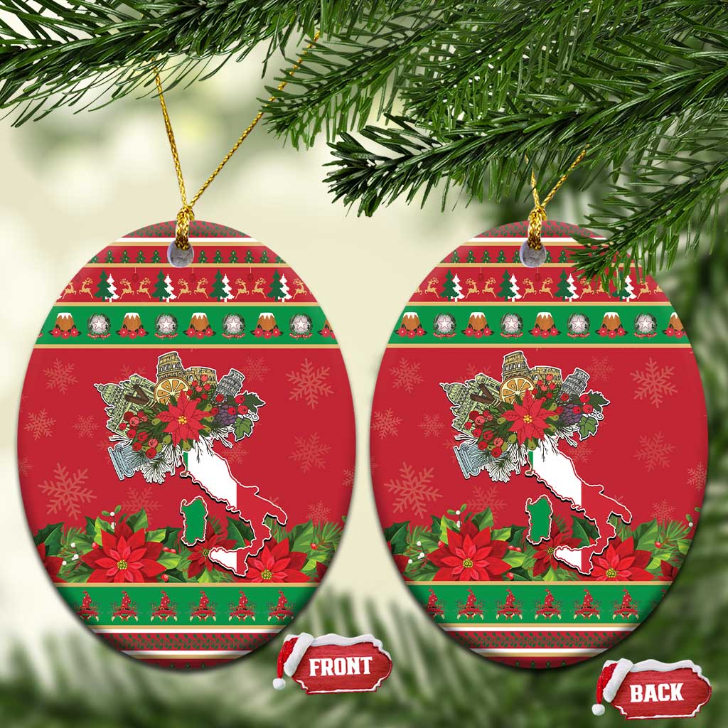 Italy Christmas Ceramic Ornament Italian Map Poinsettia - Wonder Print Shop