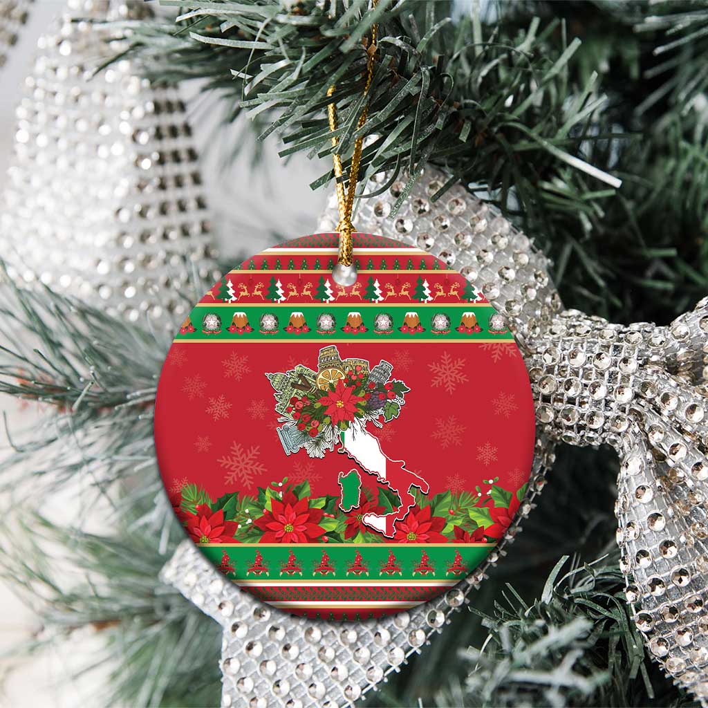 Italy Christmas Ceramic Ornament Italian Map Poinsettia - Wonder Print Shop