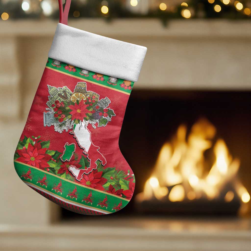 Italy Christmas Stocking Italian Map Poinsettia - Wonder Print Shop