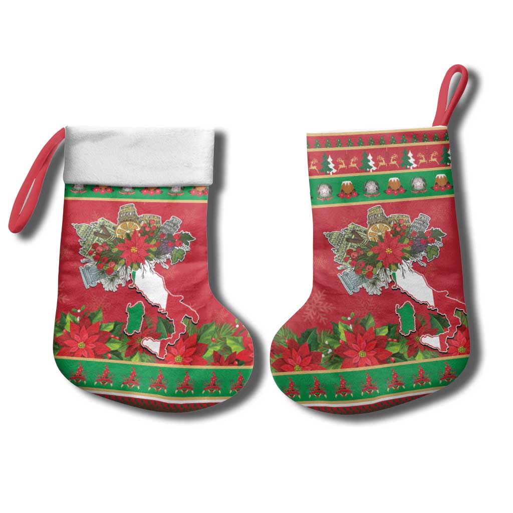 Italy Christmas Stocking Italian Map Poinsettia - Wonder Print Shop