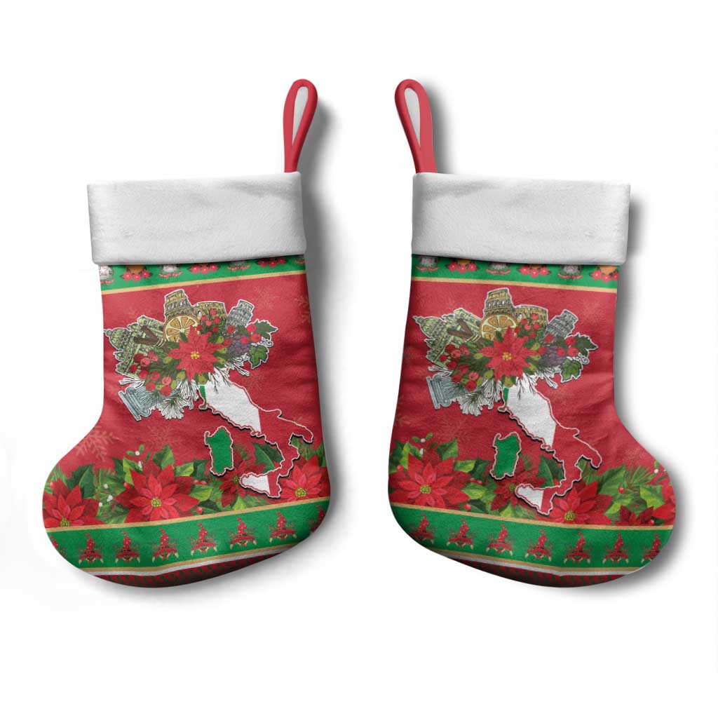 Italy Christmas Stocking Italian Map Poinsettia - Wonder Print Shop