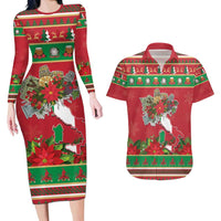 Italy Christmas Couples Matching Long Sleeve Bodycon Dress and Hawaiian Shirt Italian Map Poinsettia - Wonder Print Shop