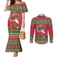 Italy Christmas Couples Matching Mermaid Dress and Long Sleeve Button Shirt Italian Map Poinsettia - Wonder Print Shop