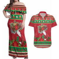 Italy Christmas Couples Matching Off Shoulder Maxi Dress and Hawaiian Shirt Italian Map Poinsettia - Wonder Print Shop
