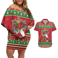 Italy Christmas Couples Matching Off Shoulder Short Dress and Hawaiian Shirt Italian Map Poinsettia - Wonder Print Shop