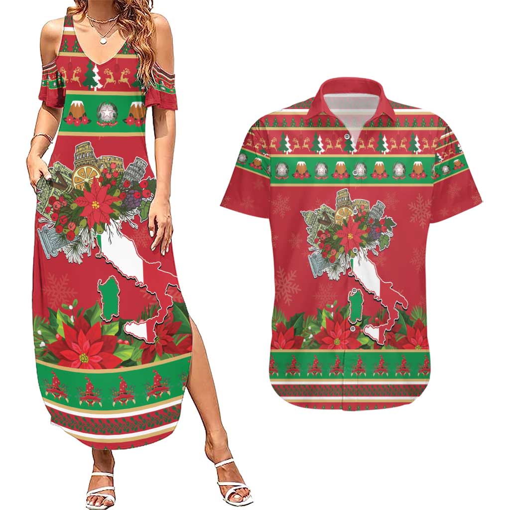 Italy Christmas Couples Matching Summer Maxi Dress and Hawaiian Shirt Italian Map Poinsettia - Wonder Print Shop
