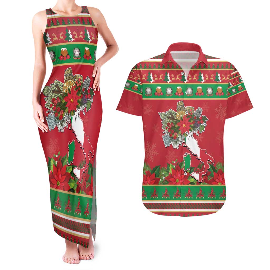 Italy Christmas Couples Matching Tank Maxi Dress and Hawaiian Shirt Italian Map Poinsettia - Wonder Print Shop
