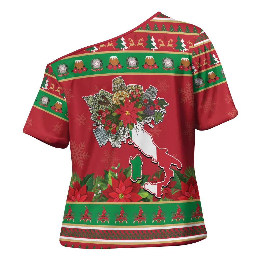 Italy Christmas Cross Shoulder Shirt Italian Map Poinsettia - Wonder Print Shop