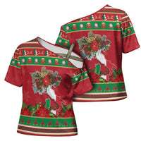 Italy Christmas Cross Shoulder Shirt Italian Map Poinsettia - Wonder Print Shop