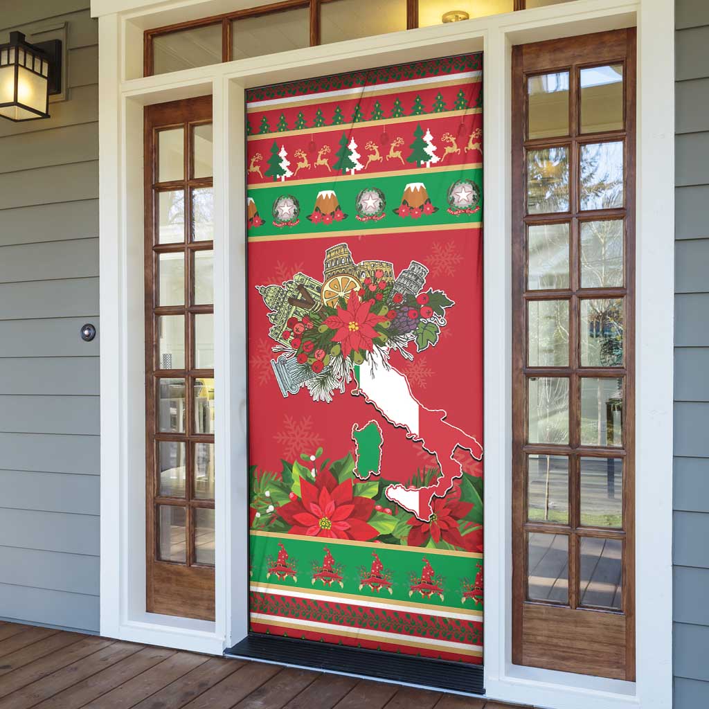 Italy Christmas Door Cover Italian Map Poinsettia - Wonder Print Shop