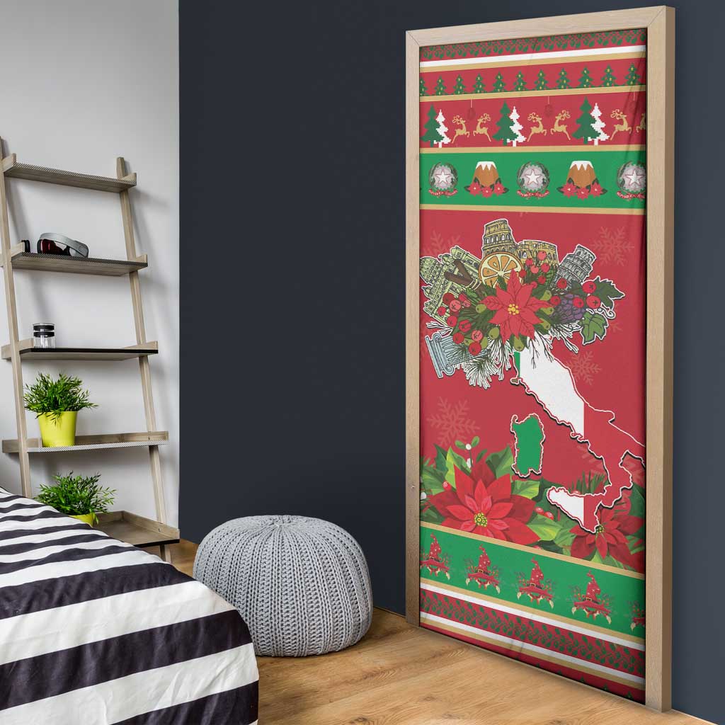 Italy Christmas Door Cover Italian Map Poinsettia - Wonder Print Shop