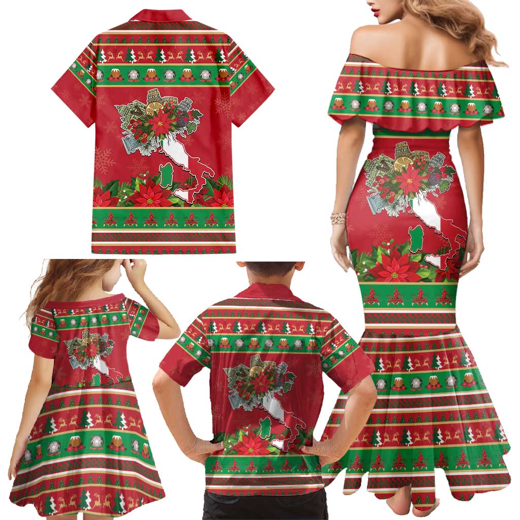 Italy Christmas Family Matching Mermaid Dress and Hawaiian Shirt Italian Map Poinsettia - Wonder Print Shop