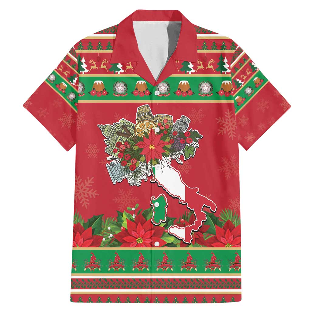 Italy Christmas Family Matching Mermaid Dress and Hawaiian Shirt Italian Map Poinsettia - Wonder Print Shop
