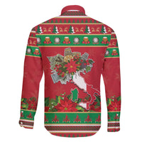 Italy Christmas Family Matching Off The Shoulder Long Sleeve Dress and Hawaiian Shirt Italian Map Poinsettia - Wonder Print Shop