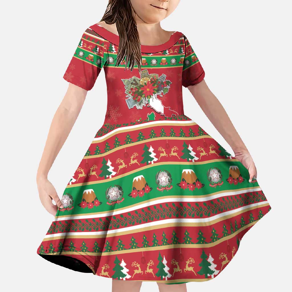 Italy Christmas Family Matching Off Shoulder Maxi Dress and Hawaiian Shirt Italian Map Poinsettia - Wonder Print Shop