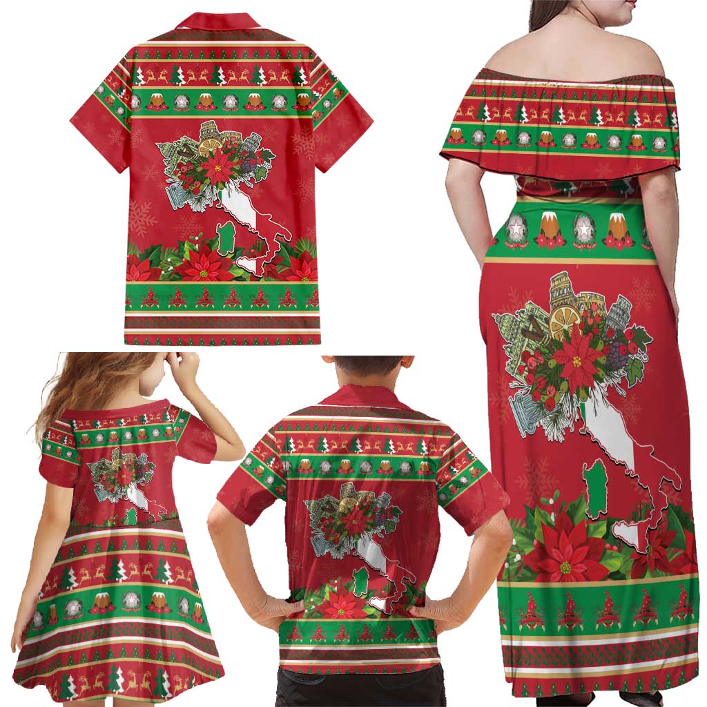 Italy Christmas Family Matching Off Shoulder Maxi Dress and Hawaiian Shirt Italian Map Poinsettia - Wonder Print Shop