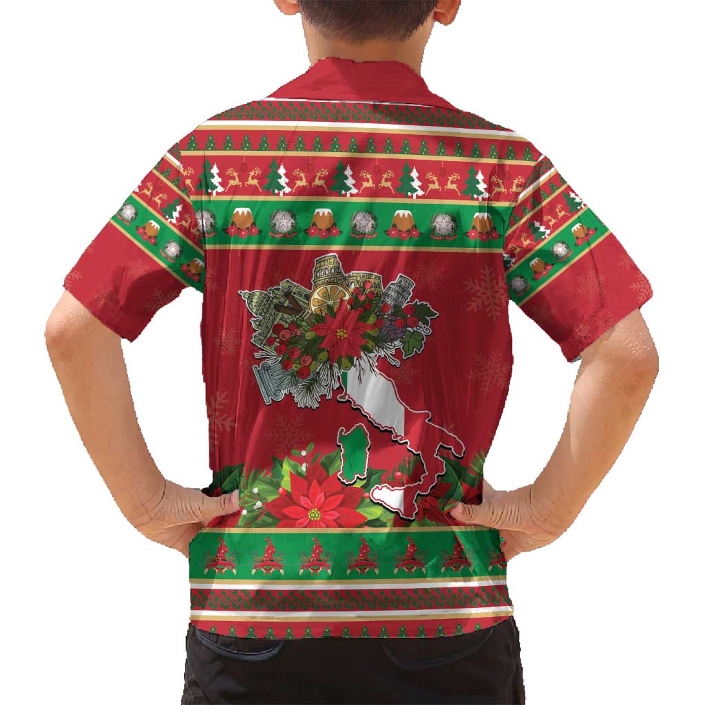 Italy Christmas Family Matching Off Shoulder Short Dress and Hawaiian Shirt Italian Map Poinsettia - Wonder Print Shop