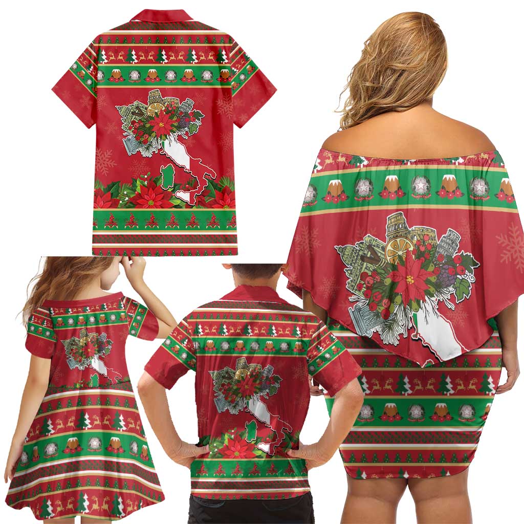 Italy Christmas Family Matching Off Shoulder Short Dress and Hawaiian Shirt Italian Map Poinsettia - Wonder Print Shop