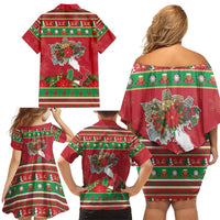 Italy Christmas Family Matching Off Shoulder Short Dress and Hawaiian Shirt Italian Map Poinsettia - Wonder Print Shop