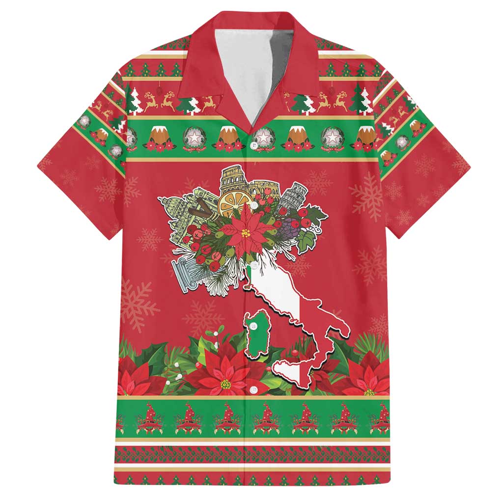Italy Christmas Family Matching Off Shoulder Short Dress and Hawaiian Shirt Italian Map Poinsettia - Wonder Print Shop