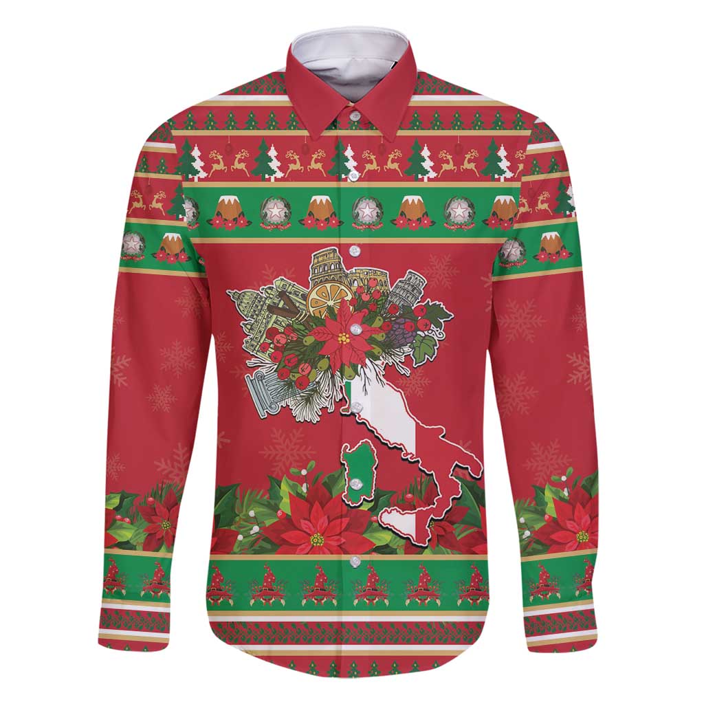 Italy Christmas Family Matching Off Shoulder Short Dress and Hawaiian Shirt Italian Map Poinsettia - Wonder Print Shop
