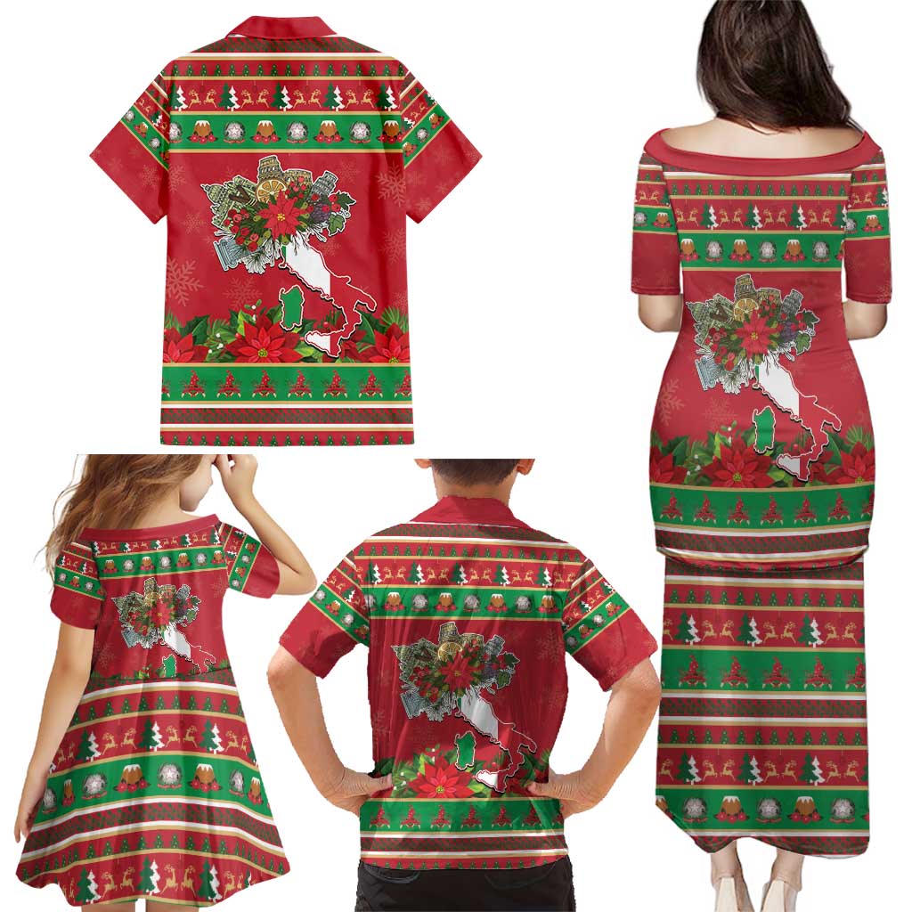 Italy Christmas Family Matching Puletasi and Hawaiian Shirt Italian Map Poinsettia - Wonder Print Shop