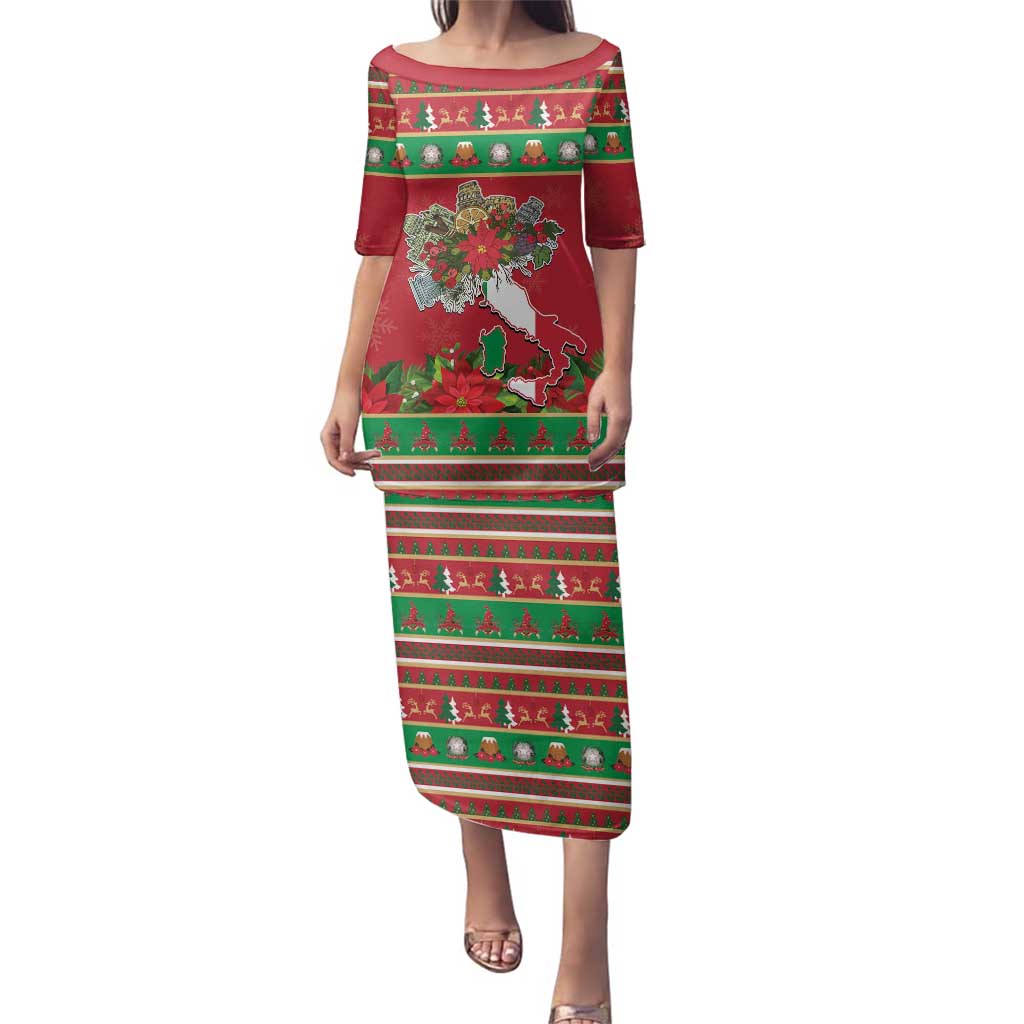 Italy Christmas Family Matching Puletasi and Hawaiian Shirt Italian Map Poinsettia - Wonder Print Shop