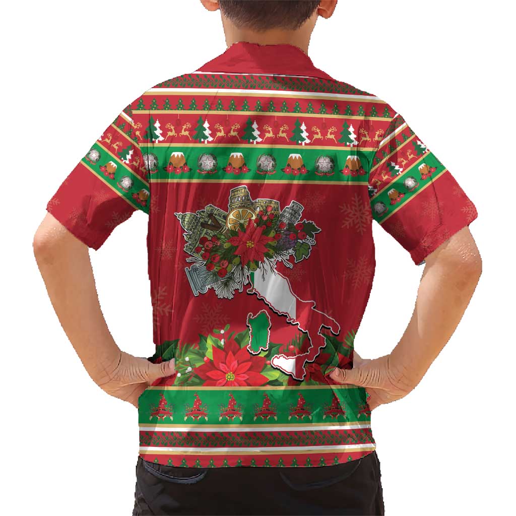 Italy Christmas Family Matching Short Sleeve Bodycon Dress and Hawaiian Shirt Italian Map Poinsettia - Wonder Print Shop