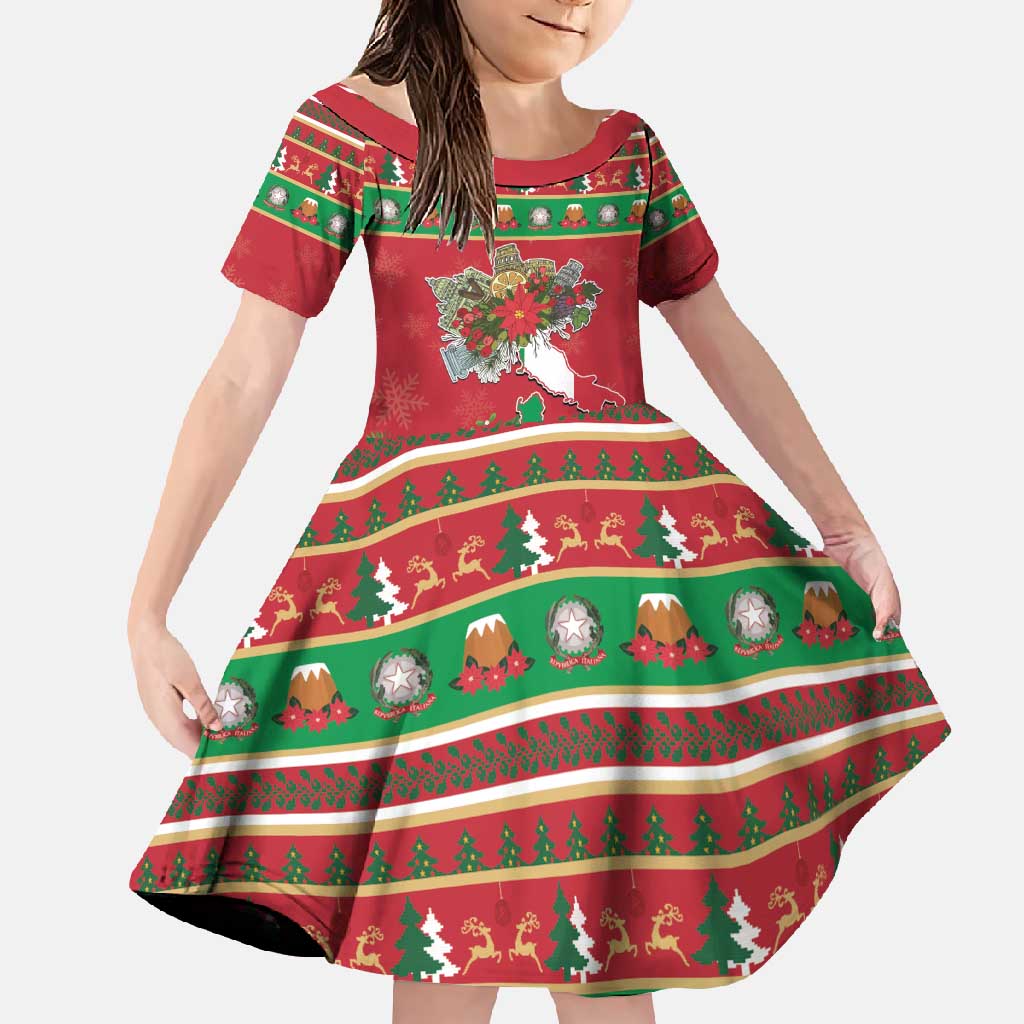 Italy Christmas Family Matching Summer Maxi Dress and Hawaiian Shirt Italian Map Poinsettia - Wonder Print Shop