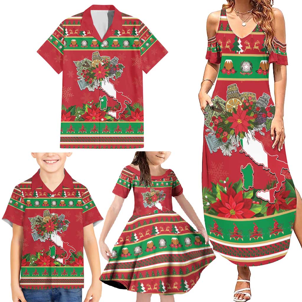 Italy Christmas Family Matching Summer Maxi Dress and Hawaiian Shirt Italian Map Poinsettia - Wonder Print Shop